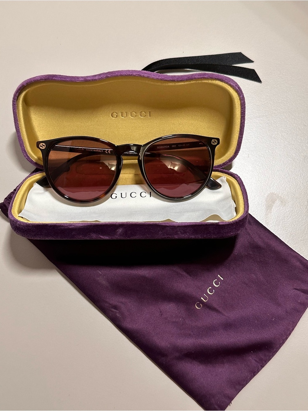 Authentic Gucci Brown Tortoiseshell Sunglasses with Red-Brown Lenses